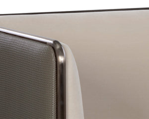 Sunpan Sierra Armchair – Bold Modern Design in Meg Taupe Fabric & Textured Faux Leather with Bronze Frame