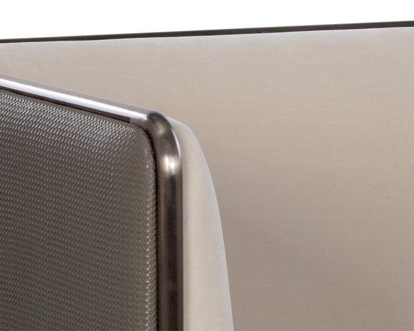 Sunpan Sierra Armchair – Bold Modern Design in Meg Taupe Fabric & Textured Faux Leather with Bronze Frame