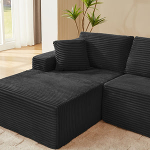 English Elm L-shaped Corduroy Cloud Sectional with Deep Seat for Living Room or Bedroom Lounge W2339S00117