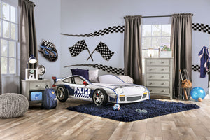 English Elm Modern Police Car Twin Bed With Led Lights, High-Gloss Finish & Sturdy Metal Frame For Kids' Rooms B2741S00507