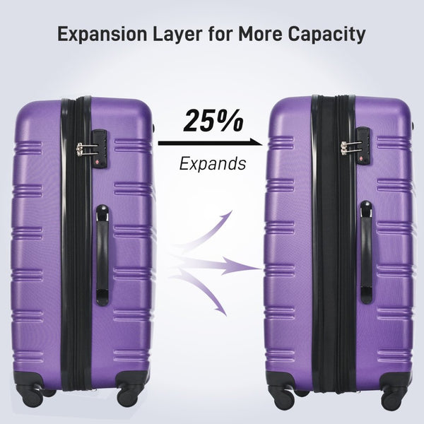 English Elm 3 Piece Abs Hardshell Spinner Luggage Set with Tsa Lock Expandable Travel Suitcases Purple PP191030AAI