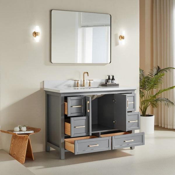 English Elm Fully Assembled Rubberwood Bathroom Vanity with Carrara Marble Top and Soft Close Doors W1826P211180