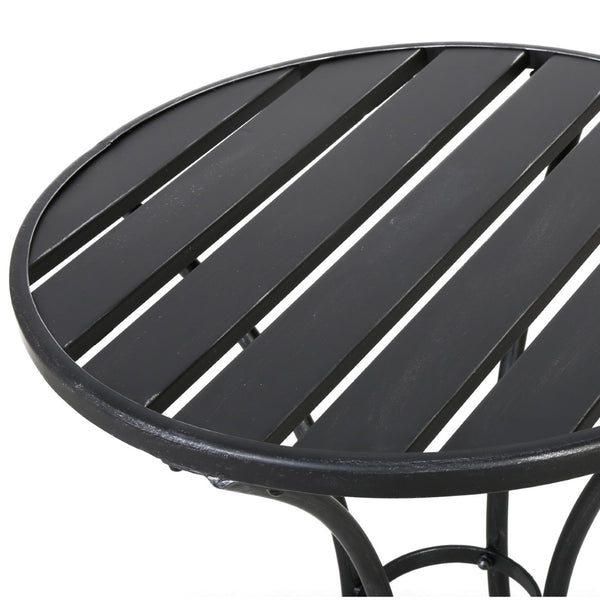 English Elm Colmar Outdoor Iron Bistro Set Powder Coated Slatted Armchairs Round Patio Table Black+Silver 56558.00BSVR