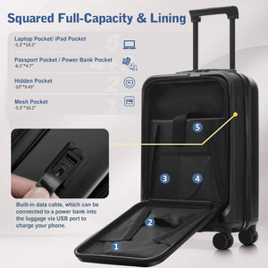 English Elm Luggage 5 Piece Hardside Abs Set with Front Access Carry on and Tsa Spinner Wheels Black N732P391544B