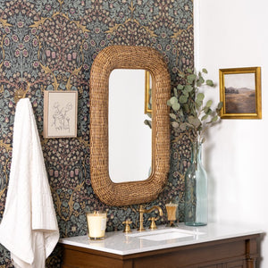 Cooper Classics Kristi Woven Rattan Wall Mirror Natural Finish Bohemian Coastal Entryway Decor 42396