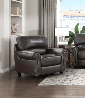 English Elm 1pc Top-grain Leather Accent Chair Rolled Arms Nailhead Trim Traditional Living Room B011P204075