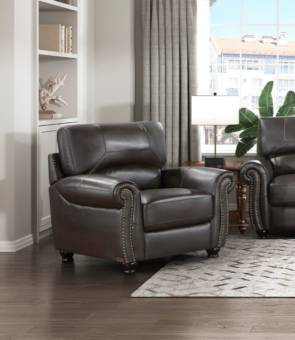 English Elm Traditional Top-grain Leather Sofa Set with Nailhead Trim and Espresso Wood Legs B011S01041