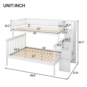English Elm Twin Pine Twin over Full Staircase Bunk Bed with Built-In Storage, Guardrails & Solid Slat Kit for Kids Room Comfort and Safety White SM000296AAK-1