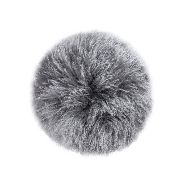 English Elm Alberta Genuine Mongolian Sheepskin Round Ottoman Plush Fur Accent for Any Room B2719P238443