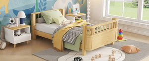 Twin Solid Pine Low Profile Kids Bed with Full Guardrail System and Rounded Safe Corners