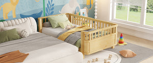 Twin Solid Pine Low Profile Kids Bed with Full Guardrail System and Rounded Safe Corners