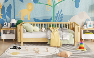 Twin Solid Pine Low Profile Kids Bed with Full Guardrail System and Rounded Safe Corners