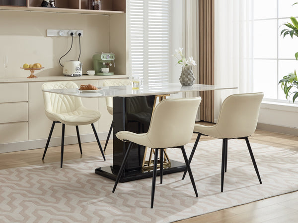 English Elm Dining Chairs Mid Century Modern Set of 2 with Curved Back Support, Perforated PU Upholstery, Cushioned Comfort and Floor-Protecting Adjustable Leg Caps Cream W1143P254984