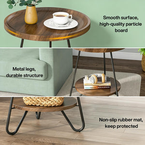 English Elm Chic Two-tier Round End Table with Metal Frame and Open Shelf for Living Room T3971P449208