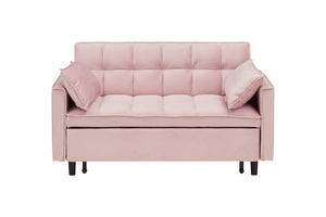English Elm Modern Velvet Sofa Pull-Out Bed 3-in-1 Convertible Love Seat with Pillows, Spacious 500lb Support Pink W3371P314997