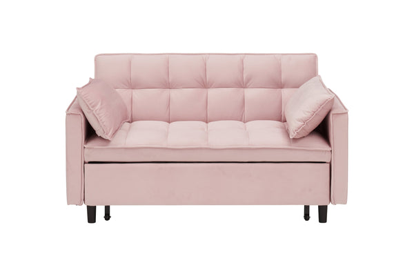 English Elm Modern Velvet Sofa Pull-Out Bed 3-in-1 Convertible Love Seat with Pillows, Spacious 500lb Support Pink W3371P314997
