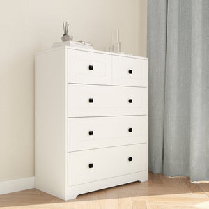 English Elm Chest Of Drawers - Elegant 5-Drawer Storage Solution In Ancient White For Rustic & Modern Spaces W2139P241084