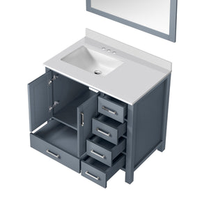 English Elm Dark Grey Bath Vanity Set With Left Offset Quartz Top, Soft-Close Drawers & Matching Mirror Included B2731S00685