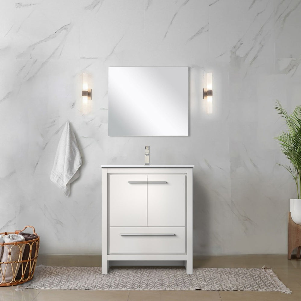 English Elm White Bath Vanity Set With Cultured Marble Top, Brushed Nickel Faucet & 28" Mirror For Instant Upgrade B2731S02060-GIGA