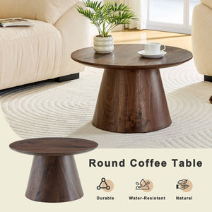 English Elm Grey Wood Grain Round Coffee Table Low Profile Mdf Living Room Accent Piece W2920P404127
