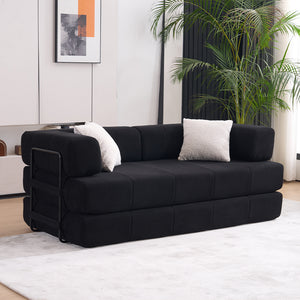 English Elm Folding Sofa Bed with Corduroy Cover, 78.5" Convertible Futon Couch, No-Assembly Foam Spring Mattress, Compact Sleeper for Living Room Black W2915P276677