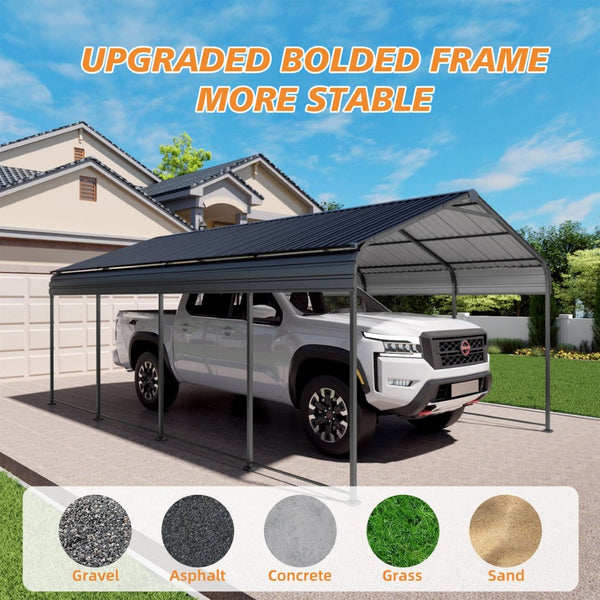 English Elm 12x20 Galvanized Steel Carport Heavy Duty Shelter for Vehicles with Powder Coated Roof W3213S00001