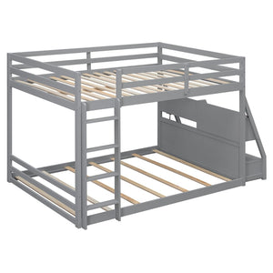 English Elm Full Bunk Bed with App Led Lighting Usb Charging Storage Drawers Kids Bedroom Gray N820S00080E
