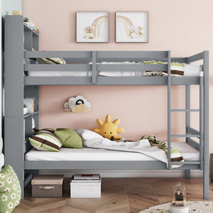 English Elm Twin Over Twin Bunk Bed With Storage Shelves, Safety Guardrails, Ladder & Convertible Design In Grey W504S00213-GIGA
