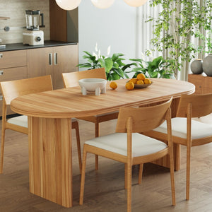 English Elm 55.11"-70.86" Extendable Dining Table with Sculpted Striped Legs Seats Six in Modern Style Natural Walnut W757P411752