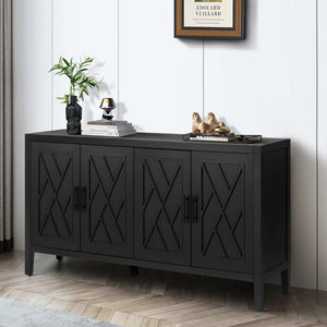 English Elm 60 Inch Flame-treated Fir Wood Farmhouse Sideboard with Four Doors Wax Finish W1445121945