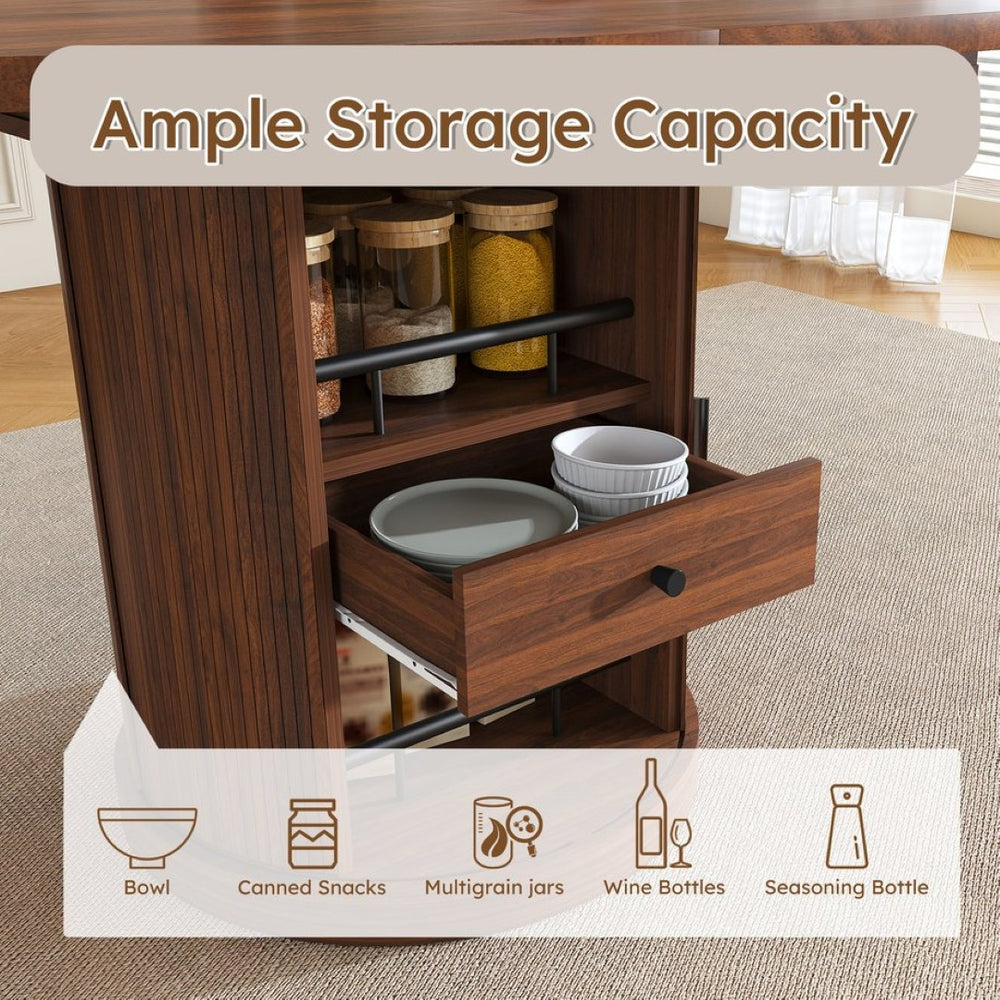English Elm 47 Inch Extendable Round Dining Table Walnut Finish Seats 8 with Wire Grid Shelf W2700P385519