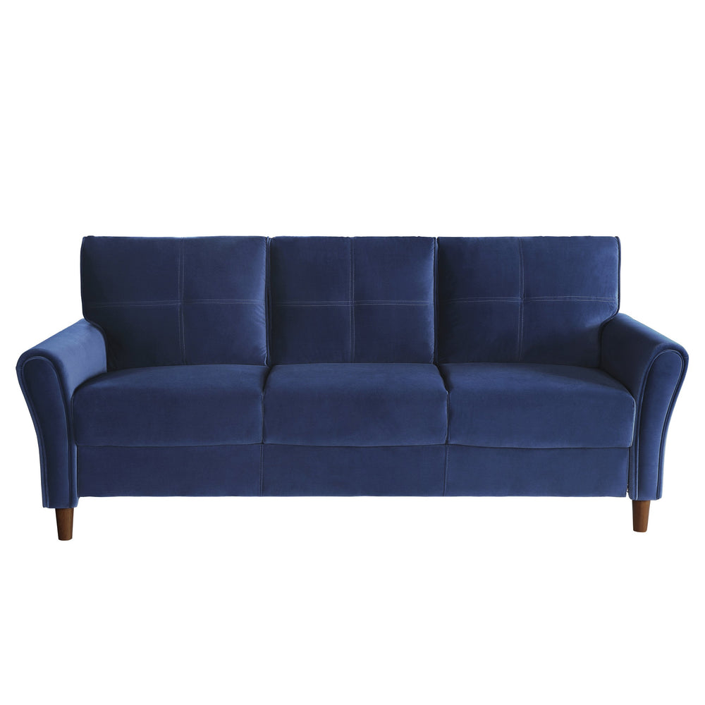 English Elm Blue Velvet Upholstery Sofa with Tufted Plush Seatbacks, Flared Arms & Solid Wood Frame, Modern Living Room 92" B011P204910