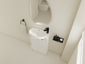 English Elm 23" Freestanding Bathroom Vanity with Ceramic Vessel Sink, Soft-Close Doors, Adjustable Shelf Storage Glossy White W999P206105