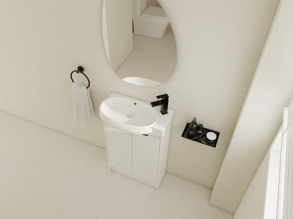 English Elm 23" Freestanding Bathroom Vanity with Ceramic Vessel Sink, Soft-Close Doors, Adjustable Shelf Storage Glossy White W999P206105