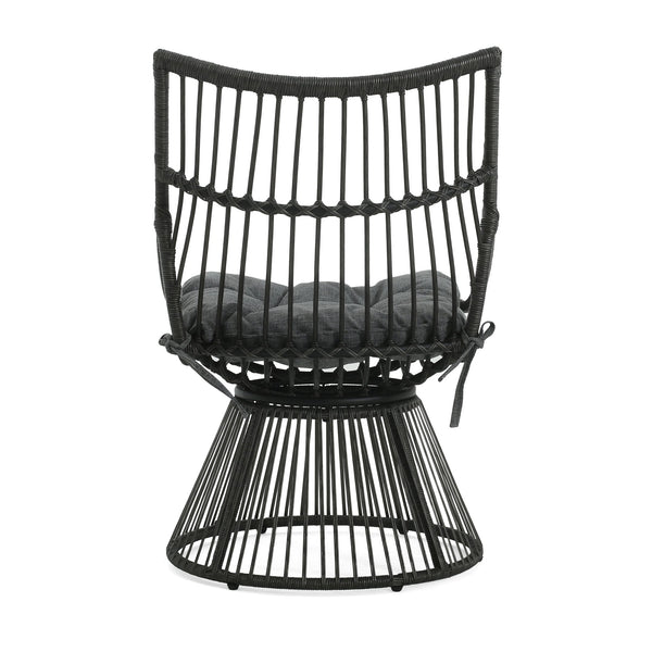 English Elm Christopher Knight Home® - ELAINE Retro Wicker High-Back Chair in Grey — PE Rattan Papasan Base, Weather-Resistant Boho Accent N775P188548G