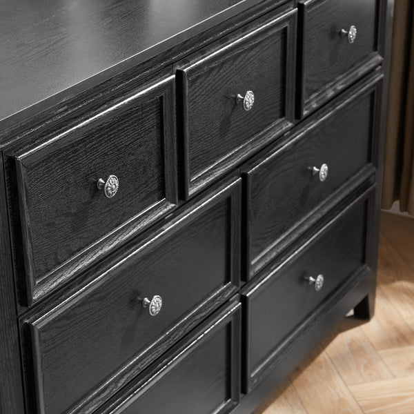 English Elm Modern 7 Drawers Dresser with Unique Feet, Smooth Glide Drawers and Metal Handles for Stylish Storage Black W2275P149785