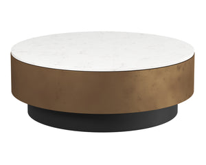 Sunpan Zelda Coffee Table - Exquisite White Marble Top with Antique Brass & Black Steel Base, Handcrafted Elegance