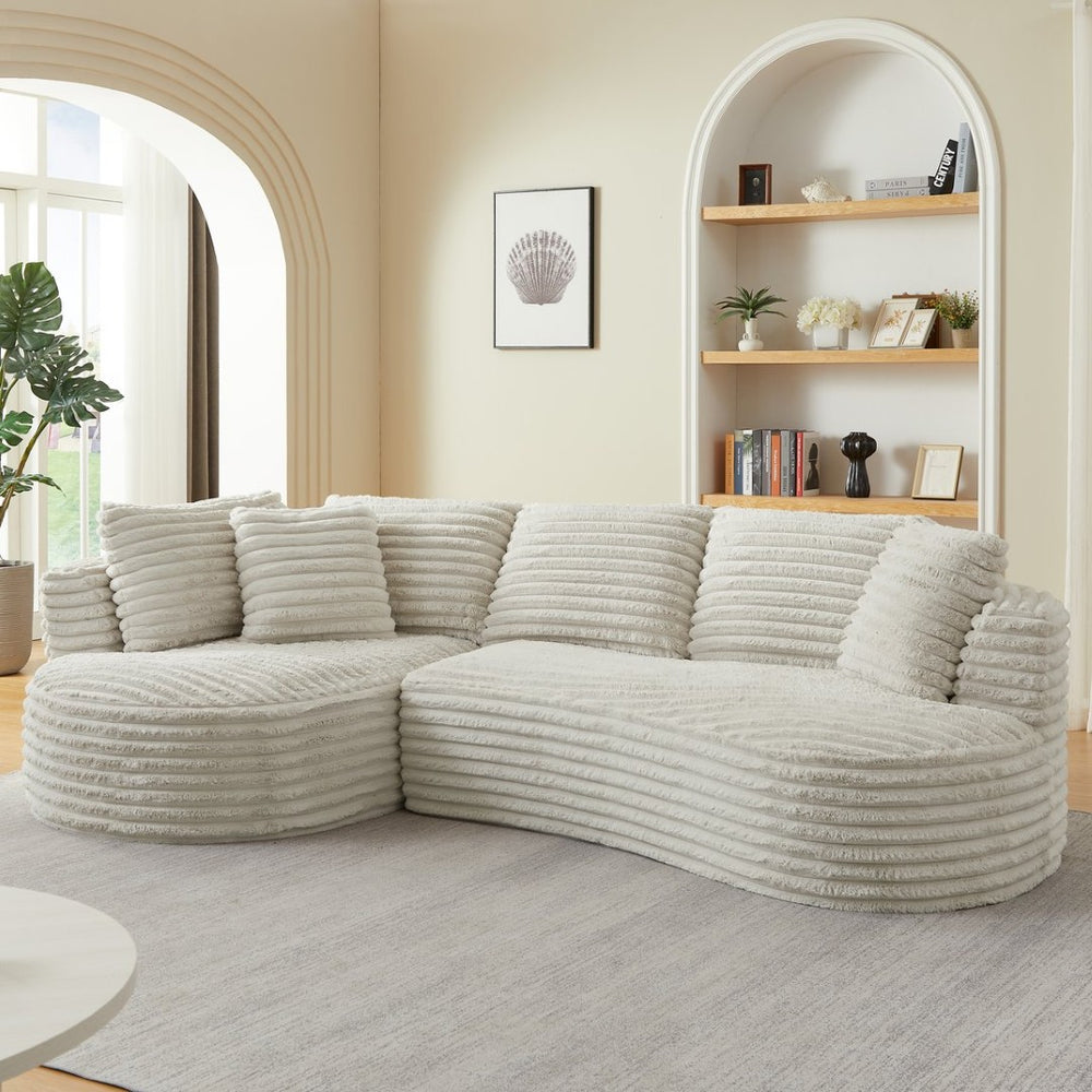 English Elm Modern Curved Sectional Sofa Tufted Corduroy L Shape for Living Room Apartment Cream W2339S00164