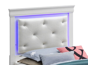 English Elm Elegant Transitional Twin Bed With Jeweled Headboard, Led Lighting & Silver Champagne Finish B078S00533