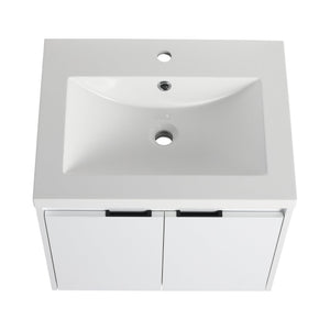 English Elm 24" Wall-Mounted Bathroom Vanity with Resin Sink, 2 Soft-Close Doors, Glossy White, Space-Saving Design W999P312081