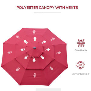 English Elm Outsunny 9Ft Stylish Outdoor Market Umbrella With Crank & Tilt, Elegant Wine Red, Perfect For Patios W2225P200446-GIGA
