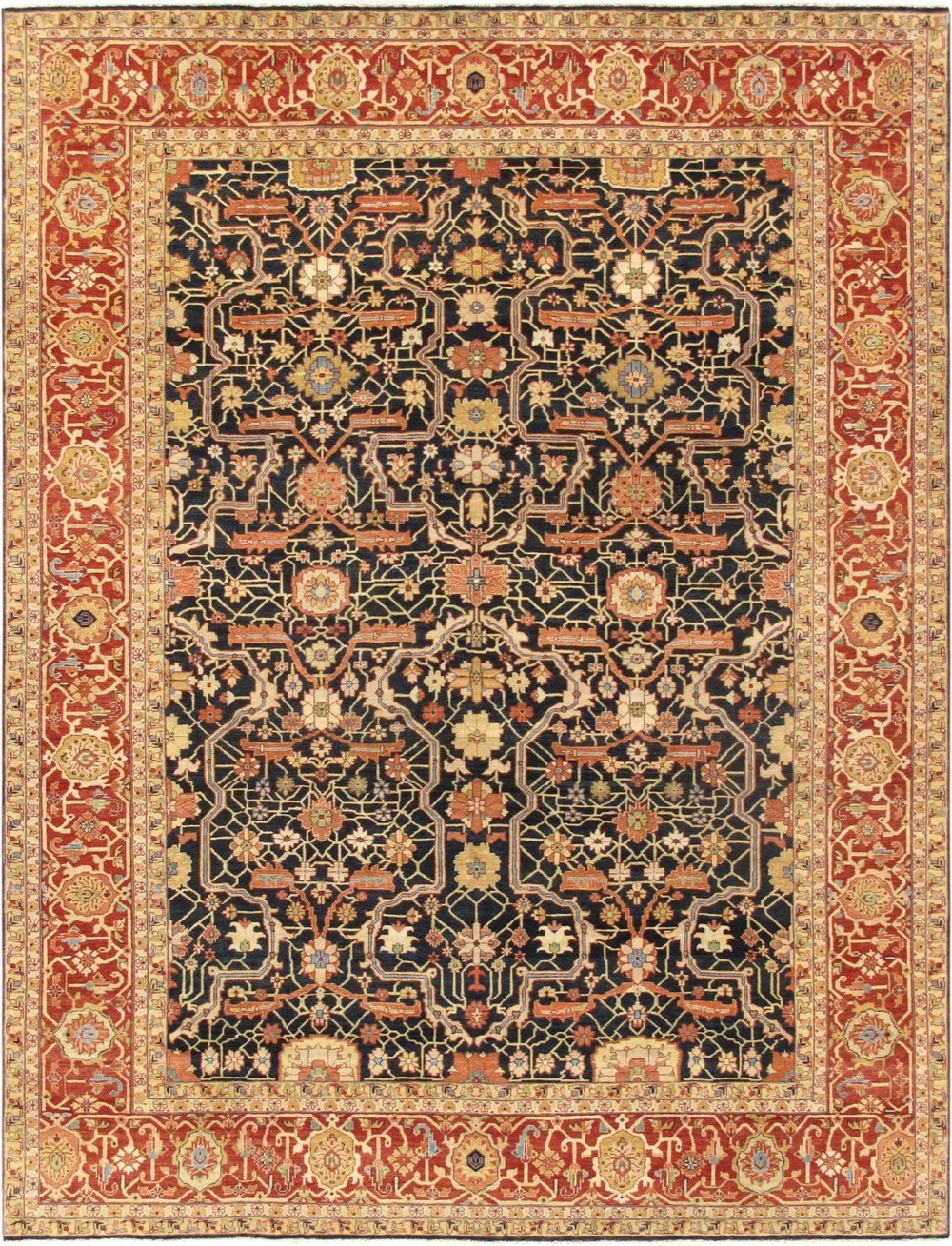 Pasargad Home Denver Hand-knotted Navy Lamb's Wool Area Rug - Elegant Floral Design, Durable & Unique   Ps-36n 9x12