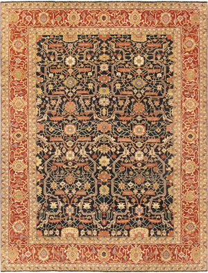Pasargad Home Denver Hand-knotted Navy Lamb's Wool Area Rug - Elegant Floral Design, Durable & Unique   Ps-36n 9x12