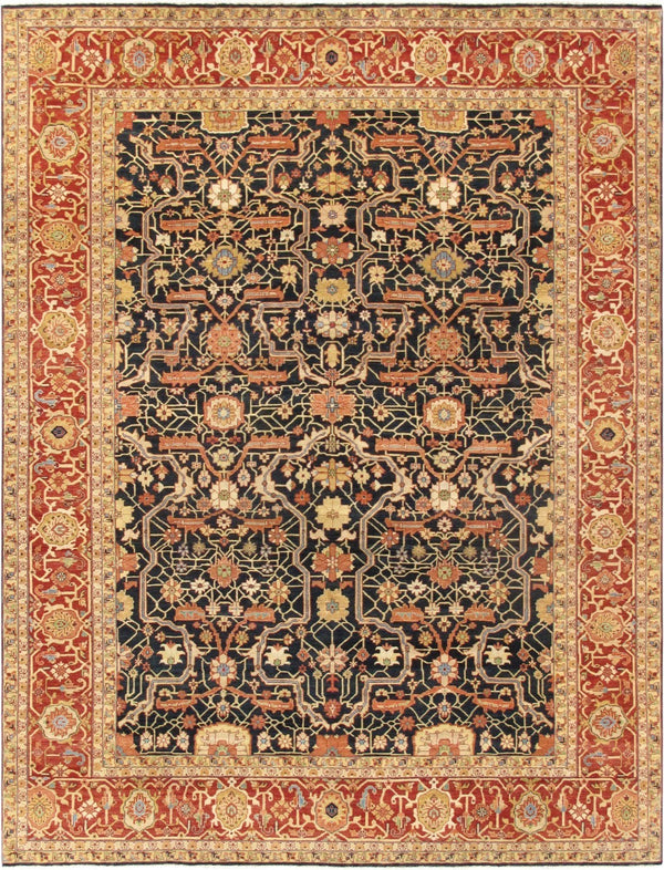 Pasargad Home Denver Hand-knotted Navy Lamb's Wool Area Rug - Elegant Floral Design, Durable & Unique   Ps-36n 9x12