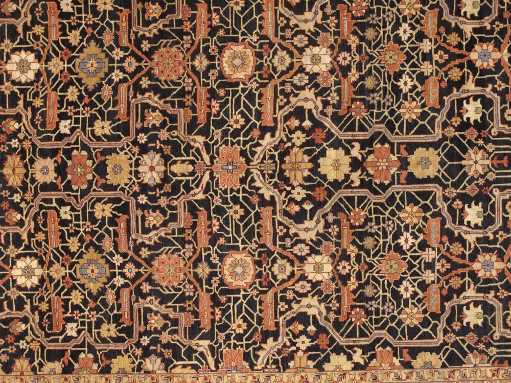 Pasargad Home Denver Hand-knotted Navy Lamb's Wool Area Rug - Elegant Floral Design, Durable & Unique   Ps-36n 9x12