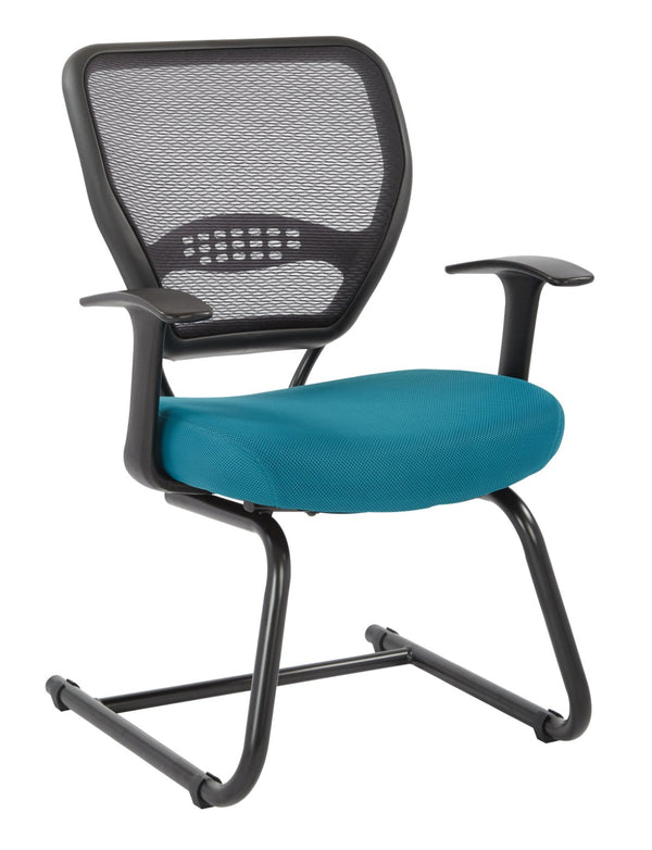 OSP Home Furnishings Professional Airgrid Mesh Back Visitor Chair with Lumbar Support and Sled Base Blue 5505-7