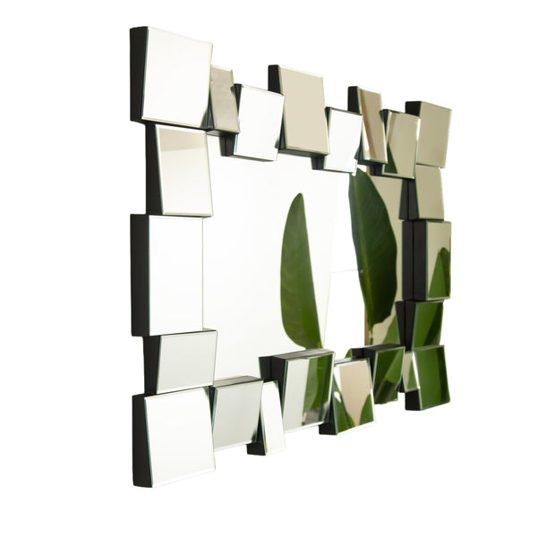 English Elm 30'' Reage Mirror - Geometric Square-Spliced PU Art Mirror Silver, Modern Wall Decor for Home Spaces W2615P346493