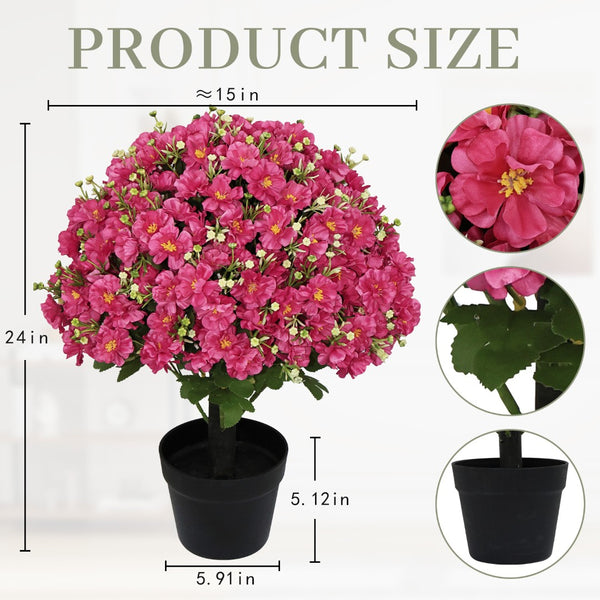 English Elm 24-inch Faux Snow Lotus Potted Arrangement Uv Resistant Lifelike Floral Set of Two Rose Red W2945P458458