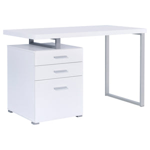 English Elm Modern 47.25-inch Reversible 3-Drawer Office Desk with Silver Metal Frame and File-Ready Storage White 51.75 L x 26 W x 5.66 H B011P362060