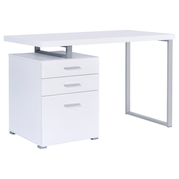 English Elm Modern 47.25-inch Reversible 3-Drawer Office Desk with Silver Metal Frame and File-Ready Storage White 51.75 L x 26 W x 5.66 H B011P362060